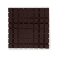 Square block of extra dark chocolate with 85% cocoa content, perfect for rich flavors and organic indulgence.